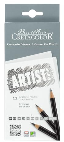 CRETACOLOR Artist Studio, lápices de grafito para dibujo, 12 gradaciones, para esbozar, 12 lápices en estuche de cartón