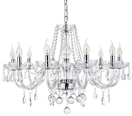 A1A9 Modern Crystal Chandelier with 10-Lights, Clear K9 Crystal Droplet Glass Ceiling Light Fitting Elegant Pendant Lights Fixture for Dining Room, Living Room, Foyer, Lounge, D80cm H60cm Chain 60cm