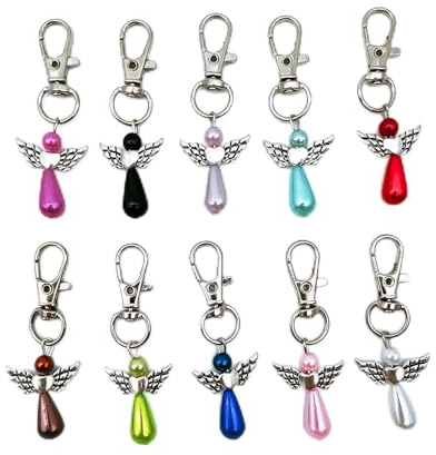witgift 30 Stück Schutzengel Schlüsselanhänger Engel Charme Perlenengel Anhänger für DIY Hochzeit Schmuck Halskette Basteln