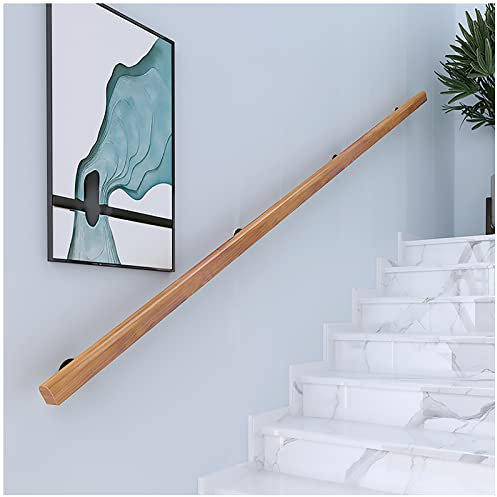 30-600cm Wooden Handrail with Brackets, Non-Slip Stair Railings Support Rod, Against The Wall Elderly and Children's Loft Grab Bar Kit for Indoor Hospital Home (Wood, 50cm)