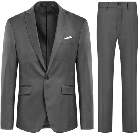 Allthemen Costume Homme 2 pièces à Un Bouton Blazer Mariage avec Fente arrière Casual d'affaires Gris L
