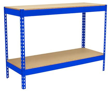 Simon Rack Banco de Trabajo Taller, Mesa de Trabajo Taller, Carga Máxima 400 kg, 900x1200x450 mm, Bricolaje, 2 Alturas, Azul/Madera - BT-Basic