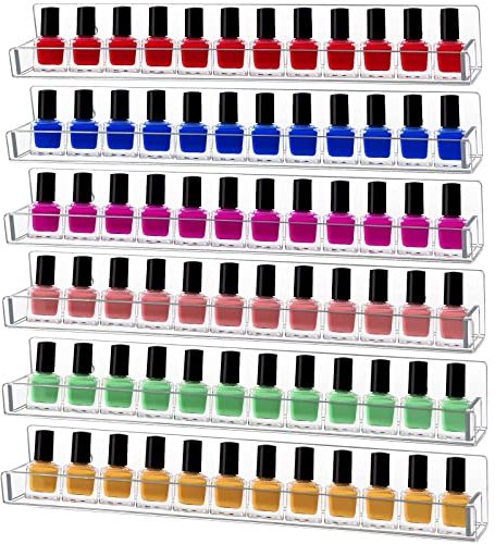 Weinsamkeit Acryl Nagellack Organizer, Nagellack Regal 6 Pcs, Nagellack Organizer Wand für bis zu 90 Flaschen, Wandregal Organizer für Nagellack/Parfüm/Lipstick/Ätherische Öle, Transparent