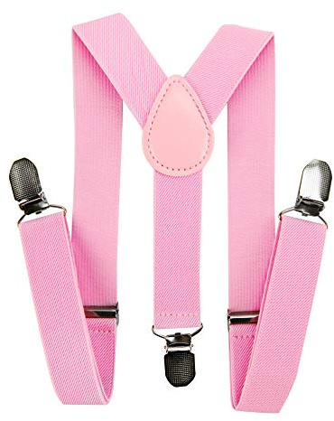 axy Bretelle per bambini a forma di Y, larghe 2,5 cm, con 3 clip resistenti, abbinabili con farfallino - Tinta unita. Modello: HTK25-1, Colore: rosa., (7-12 anni anziano)