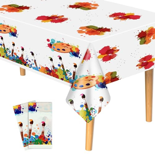PLULON 2-pack konstfärg bordsduk plast barn konstnär målning stänk bord skydd konst tema födelsedagsfest matbord skydd för barn födelsedag baby shower färg festdekorationer