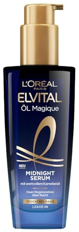 L'Oréal Paris Siero nutriente per capelli morbidi e lucenti, agisce a lungo contro crespo, non lascia residui, con olio di fiori di camelia, olio di Elvital Magique Midnight Serum, 1 x 100 ml