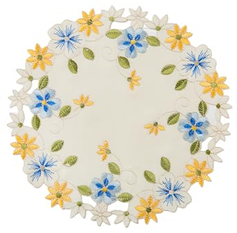 Runde Spitzendeckchen, gelb-blau, Blumenmuster, bestickt, Vasen-Pads für Hochzeit, Geburtstag, Abendessen, Party, Dekoration, rund, 2 Stück