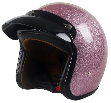 Motorcykelhjälm Jet-hjälm Retro Open Face-hjälm DOT ECE-certifierad män kvinnor 3/4 Jet-hjälm Vintage skoterhjälm Pilothjälm skoterhjälm(Pink,S=(55~56cm))