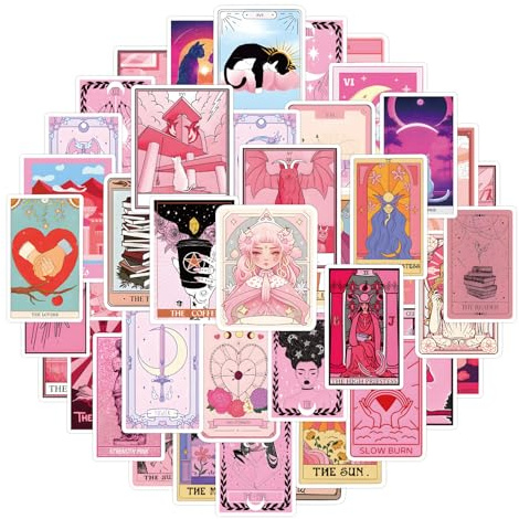 50 stycken rosa tarot-klistermärken för vattenflaskor, skateboard, bagage, dator, klippböcker, bilklistermärken söta laptop-klistermärken för barn, tonåringar och vuxna