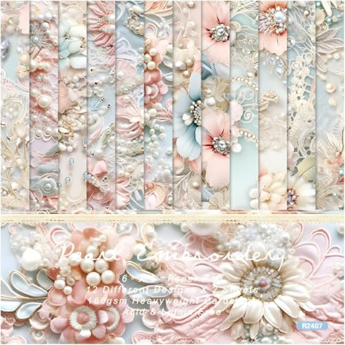 Scrapbooking Papier Blumen, 24 Blatt Scrapbook Papier 15x15 cm, Decoupage Papier Blumen Bastelpapier Blumenmuster Designpapier, Scrapbook Zubehör für DIY Tagebuch, Karten, Alben, Basteln, Notizbuch