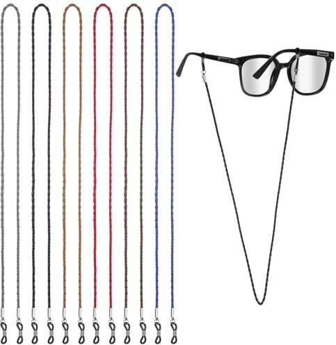 Teaaha 6 Stück Brillenband Leder, Mehrfarbige Brillenhalter, PU Brillenkordel für Damen und Herren, Verstellbare Brillenbänder, Stilvolle Brillenkette für Männer und Frauen