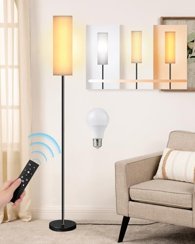 TONGLIN Stepless Dimmable Floor Lamp with Remote Control, 165cm Tall, E27 Socket, 9W LED Bulb, Modern Standing Lamp for Living Room