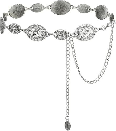 MisFun Damen Kettengürtel, Metall Taillenkette, Verstellbare Taillenkette aus Metall, Mode Chain Belt, Bauchkette Körperformung, Böhmen Taillenkette Damen, für Jeans, Kleid, Anzug (Silber)