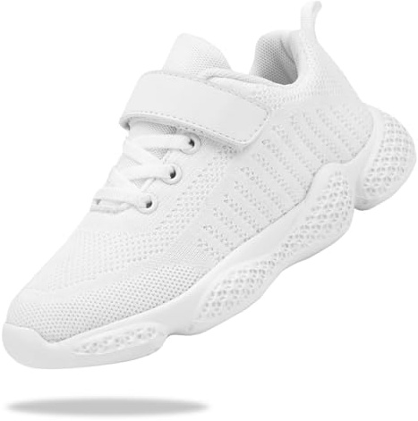 KKTOTO White School Shoes Boys Kids Trainers for Girls Breathable Knit Lightweight Athletic Fashion Sneakers 13 UK Child