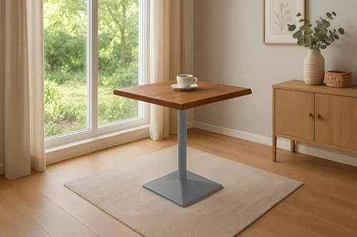 SAM Bistrotisch INES | 60 x 60 cm | Akazienholz massiv | Farbe: Nussbaum | echte Baumkante | Säulen-Gestell Metall Silber | Baumkantentisch/Säulentisch/Esstisch für Küche, Café & Essbereich