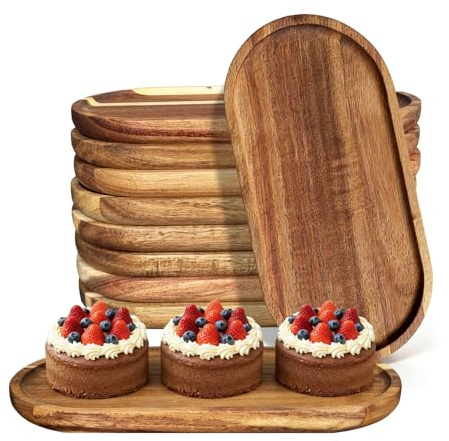 10 Pcs Acacia Wood Serving Trays, 10 Inch Oval Wooden Tray Bulk, Wooden Charcuterie Boards for Kitchen Food, Appetizers, Desserts, or Used as Storage Tray, Displaying Plate(Natural Wood Patterns)
