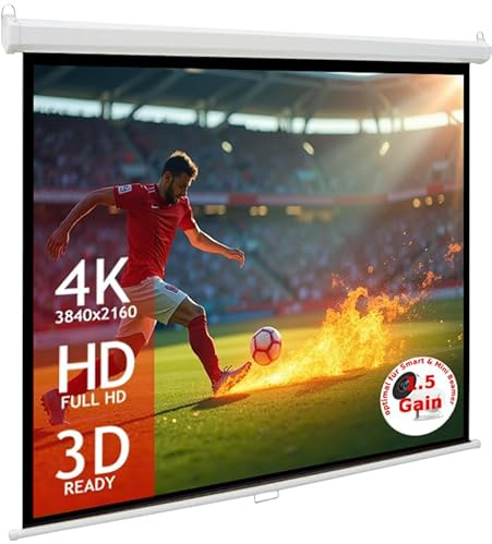 SlenderLine EcoSmart Rolloleinwand 220x124 cm | 97 Zoll | 16:9 Format | GESAMTBREITE: 227cm | optimal für Smart & Mini Beamer | Heimkino Leinwand | Decke oder Wand | 8 Kant-Gehäuse