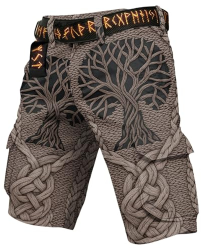 RUMAOZIA Pantaloni vichinghi, pantaloncini corti da uomo, con stampa 3D, mitologia nordica, alla moda, estivi, da viaggio, da spiaggia, per attività all'aria aperta, tattici, stile retrò, con tasche