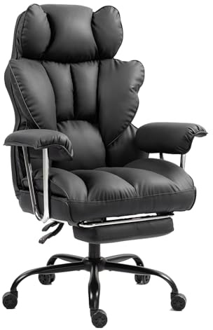 Panana High-Back Office Chair with Footrest, Reclining 90-135°, Padded Seat Armrest, 46-56cm Seat Height (Black)