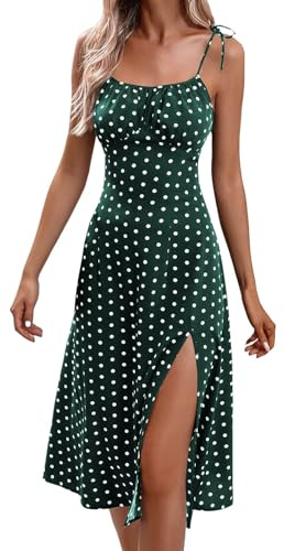 Generisch Vestido de verano para mujer, diseño de lunares, elegante, floral, vestido de verano, vestido de tirantes, bohemio, informal, largo, informal, vestido de verano, vestidos de fiesta, tallas