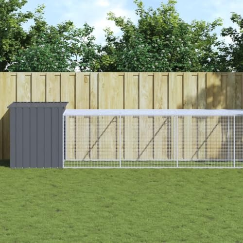 QUAHEAS Chicken Cage with Run Anthracite Galvanised Steel 110 x 1221 x 110 cm Weatherproof with Door and Roof Ideal as an Enclosure for Small Animals such as Rabbits Guinea Pigs and Hamsters