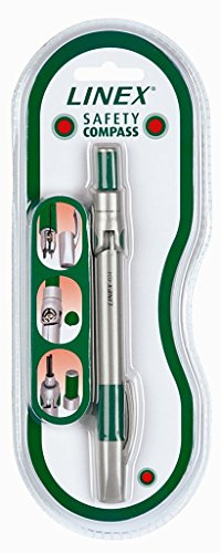 'Linex 100411029 Stylet de compas Safety Compass – Compas de précision – avec poignée – Recharges dans la poignée – Capuchon de sécurité en caoutchouc | Idéal pour transport en trousse – Argent/Vert – 1