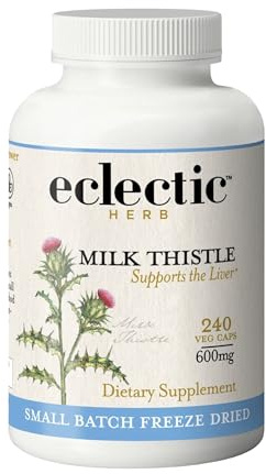 Eclectic Herb - Premium Freeze Dried Milk Thistle Capsules | Silymarin Supplement | Liver Support, Detox, Cleanse + Maintain | Vegan, Natural, Non-GMO, Gluten Free (240 CT | 600 mg)