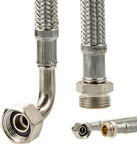 'Tuyau de raccordement flexible de raccordement pour sanitaire Coude 90 ° avec écrou prisonnier 3/8 x 3/8 filetage extérieur – Longueur 300 mm