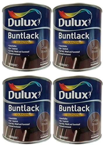 4 x 250ml Dulux Buntlack Glänzend für innen/außen 1 L Farbwahl, Farbe:Cuba Braun