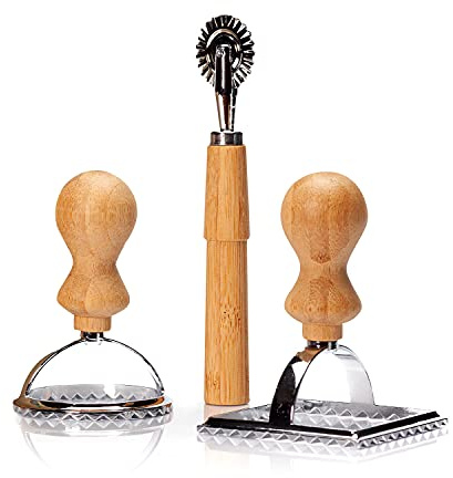 bambuswald© plastikfreie Ravioli-Ausstecher (3 Stück) mit Griff aus Bambus | Ravioli-Stempel, Ravioli-Former für Teigtaschen Maultaschen Pasta Gyoza Pierogi | Raviolischneider Ausstechform Stanze
