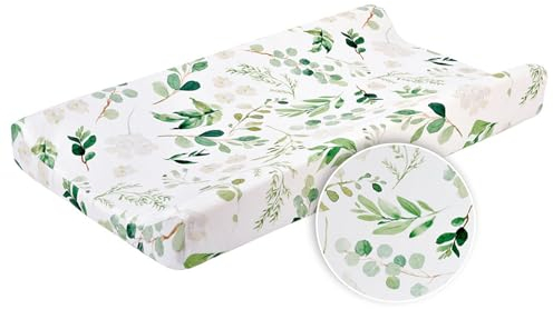 Baby Floral Windel Wickelunterlage Cradle Matratze Wickelauflagen, Säugling Stretchy Stoff Wickeltisch Abdeckung Baby Nursery 32''X 16 '' (Grüne Blätter)