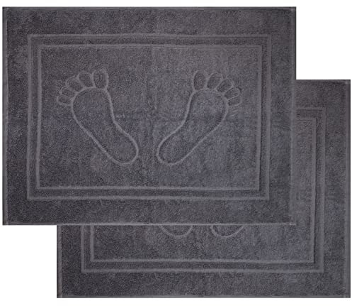 KH-Haushaltshandel 2er Pg. Badvorleger, Badematte Duschvorleger, ca, 50 x 70 cm, Füße, 750 Gr./m², Frottier, Uni einfarbg, 100% Baumwolle, Frottee 50622(grau)