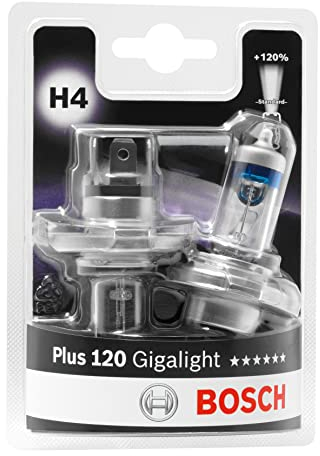 Bosch H4 Plus 120 Gigalight Halogen-Glühlampe für Auto-Scheinwerfer, 12 V 60/55 W, 120 % mehr Licht - Lampensockel Typ P43t - 2er-Pack Ersatz-Scheinwerferlampen