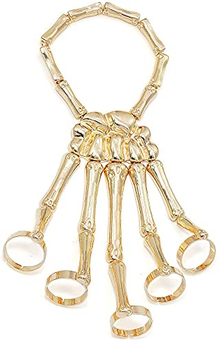 Gleamart Bracelet avec bague tête de mort pour Halloween - Style gothique punk - Pour homme et femme, Métal,