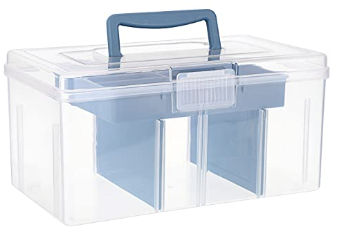 IGNPION Clear Craft Stackable Storage Box with Storage Tray Plastic 7-compartment Mulit Purpose Storage Container for Storing&Organising Toys, Arts Crafts, Stationery, Sewing, Fishing Tackle, Blue