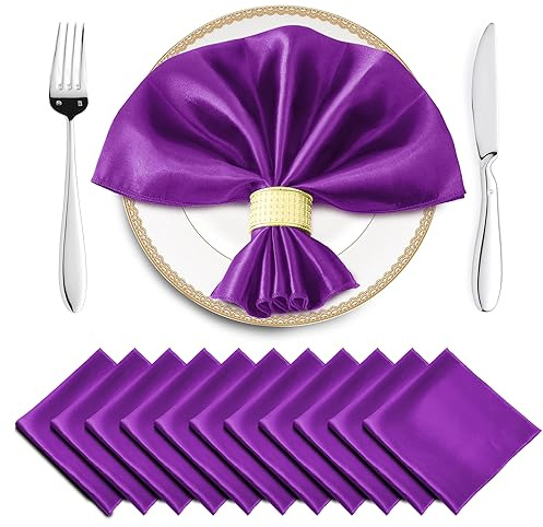 Horbaunal Satin-Servietten, quadratisch, seidig, weiche Tischservietten, für Hochzeiten, Bankette, Partys, 50,8 x 50,8 cm, Violett, 16 Stück