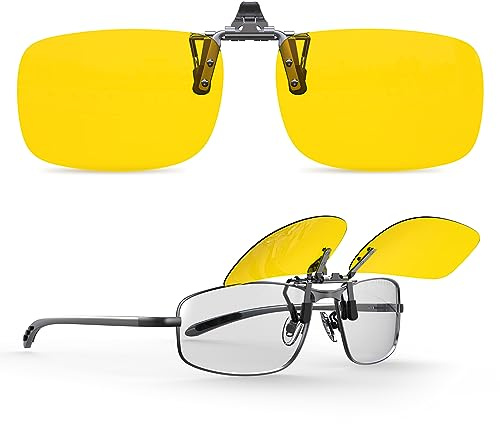 Goiteia Polarised Clip on Night Driving Glasses for Men Women,Dual AR Coating for Effectively Anti Glare from Oncoming Headlights, Flip up(60 * 40mm)