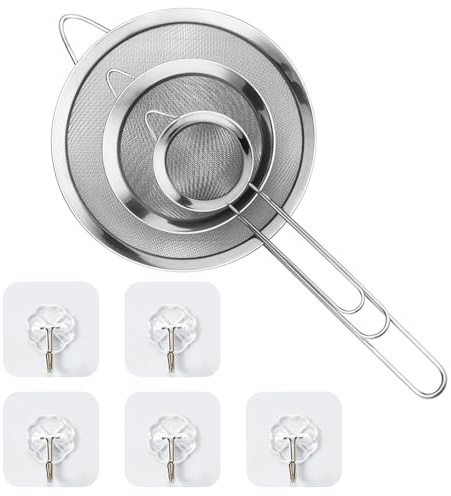 Colino Acciaio Inox Maglia Fine, Set di 3 Colino Cucina con 5 Ganci, Setaccio da Cucina Diametro 8cm/12cm/16cm, per Pasta, Quinoa, Fare il te, Separazione delle Proteine