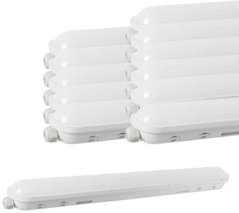 LUTECE Lot de 12 Réglettes LED Étanche 1500mm 55W 6600 LM 6500K IP65 Interconnectable Lumière du Jour