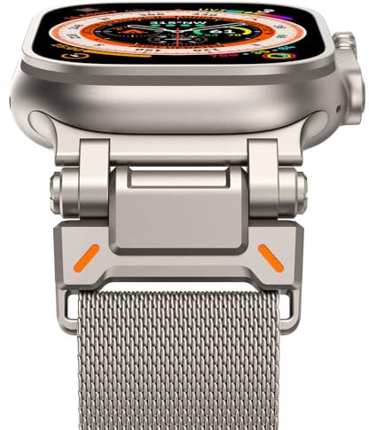 NewWays Bracelet en métal compatible avec les bracelets Apple Watch 49 mm, 45 mm, 44 mm, 42 mm, bracelet de rechange milanais magnétique pour homme iWatch Ultra Series 9 8 7 6 5 4 3 2 1 SE - Titane