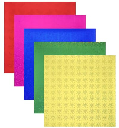 sourcing map 100 fogli di carta glitterata per origami, 10 x 10 cm, metallizzata, lucida, olografica, quadrata, pieghevole, per arti fai da te, 10 x 10 cm, oro, verde, rosso, blu