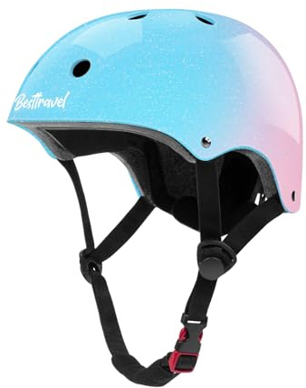 Besttravel Kids Helmet, Toddler Adjustable Kids Ages 3-8 Years Old Boys Girls Multi-Sports Safety (Gradient Blue with Glitter)