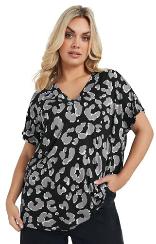 Yours Curve Leopard Print Smart V-Neck T-Shirt - Women's - Plus Size Curve Black