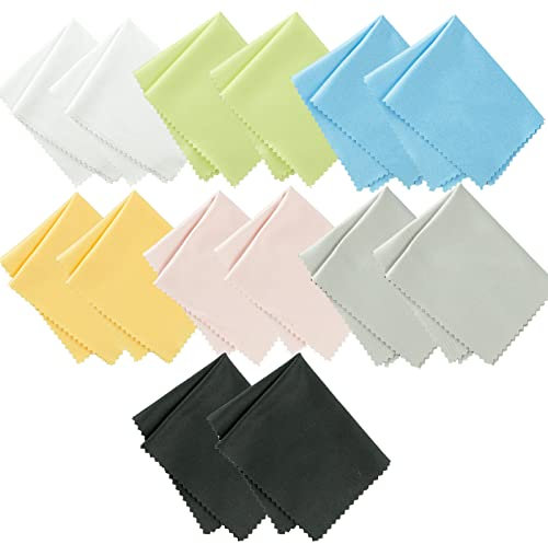 Paños de limpieza para gafas, 14 unidades en 7 colores: paños de microfibra para limpiar gafas, teléfonos móviles, cámaras, pantallas