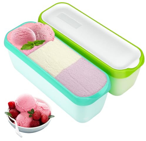 Lot de 2 bacs à glace, 1,5 l, réutilisables, sans BPA, avec couvercle, empilables, pour yaourt, crème glacée, dessert, sorbet