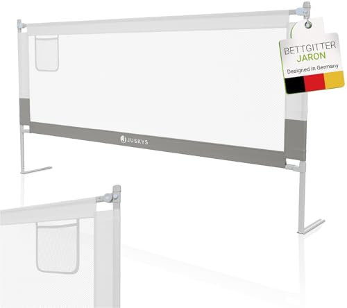 Juskys Baby Bettgitter Jaron 200 cm - höhenverstellbar, kombinierbar & klappbar - Bett Rausfallschutz für Kinder - Bettumrandung Kinderbett - Grau