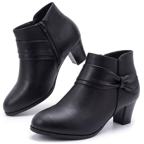 Cushion Walk Women's EEE Extra Wide Fit Block Heel Ankle Boots Size 4 Black