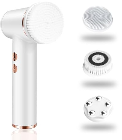 Spazzola elettrica per la pulizia del viso 4 in 1, con 5 velocità regolabili, IPX6, impermeabile, portatile, per una pulizia profonda, esfoliante, rimozione di punti neri, massaggio (bianco)