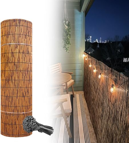 Recinzione di bambù per Esterno, Blackout Canne Stuoia, Naturale Bamboo Recinzioni, Privacy Stuoia in Cannette, Balcone Recinzione per Giardino Cortile Terrazza Piscina Decorative(110 * 1000cm)