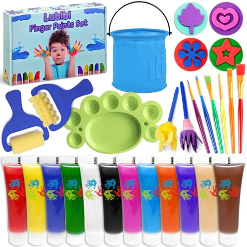 Lubibi Pintura de Dedos para Niños Set,12 colores Lavable brillantes,Regalos de Educación Infantil,Pintura No Tóxico y Seguro para Bebés,la Escuela y el Jardín de Infantes,Juego Creativo